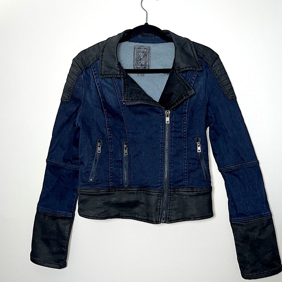 Guess Jackets & Blazers - Guess Y2K Denim Leather Moto Jacket Small